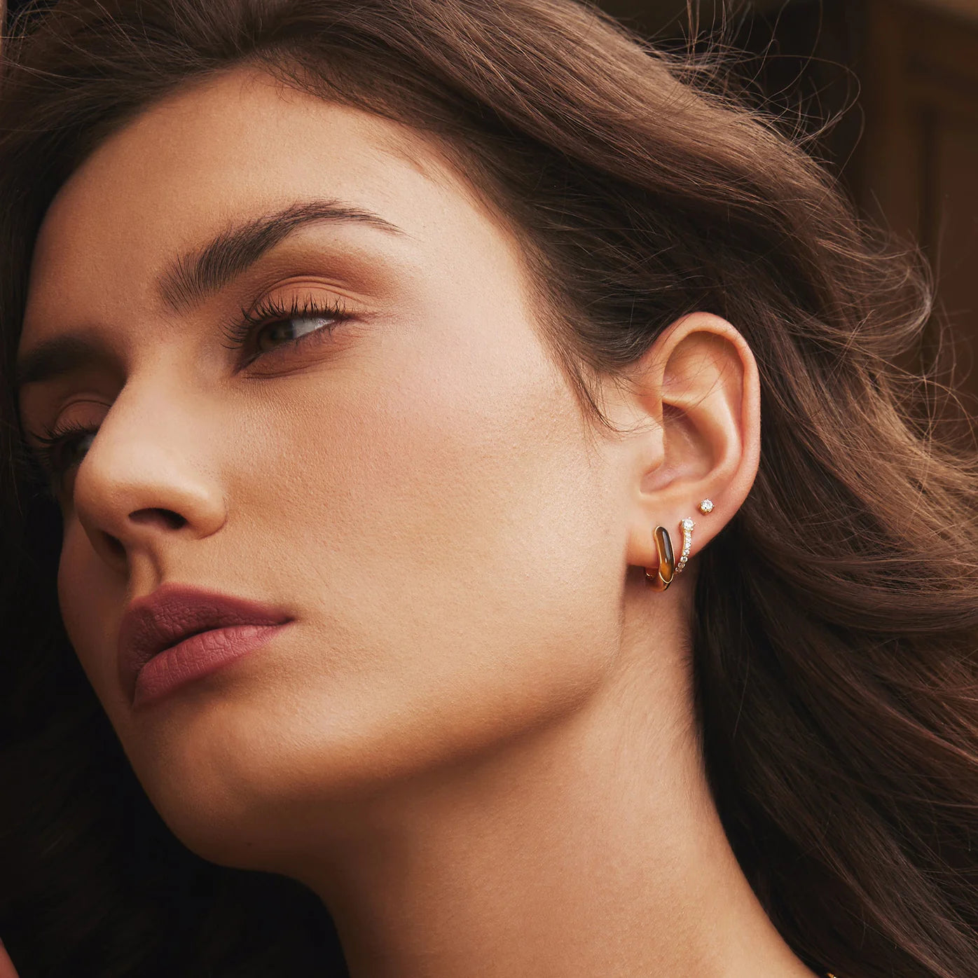 gold sparking pave huggie earrings