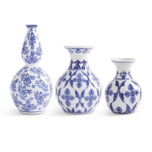 blue white bud vases