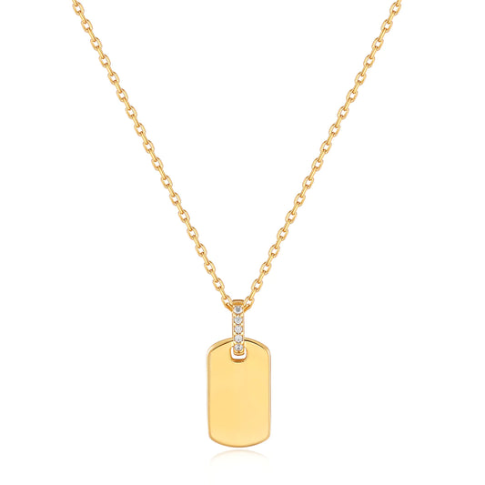 gold glam tag pendant necklace