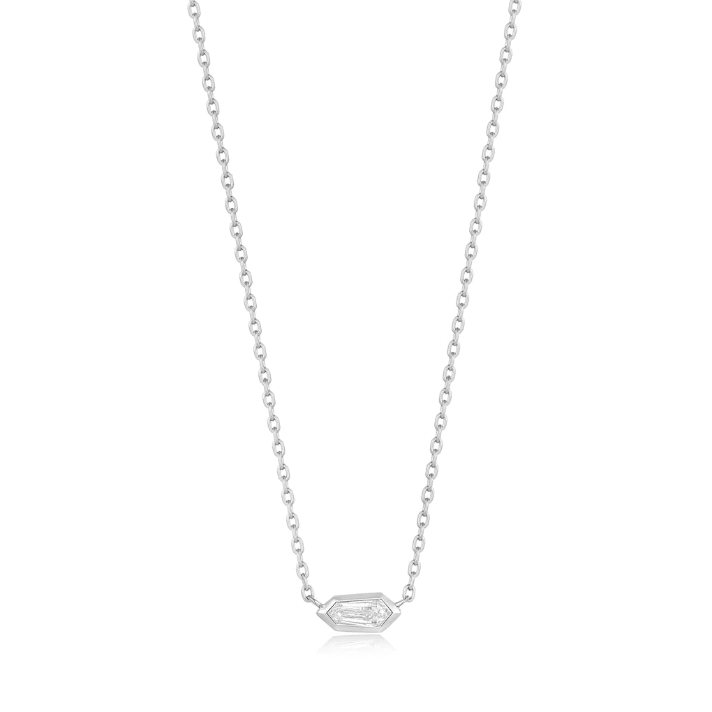 silver sparkle emblem chain necklace