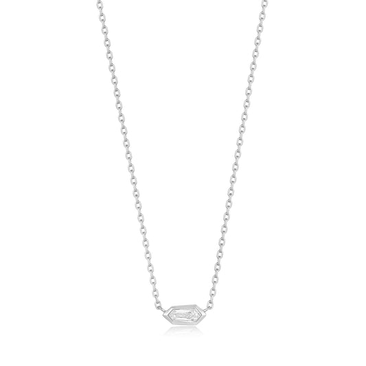 silver sparkle emblem chain necklace