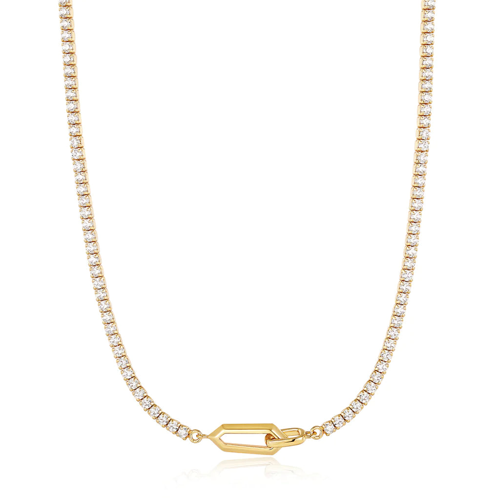 gold sparkle chain interlock necklace