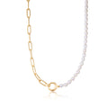 gold pearl chunky link chain necklace