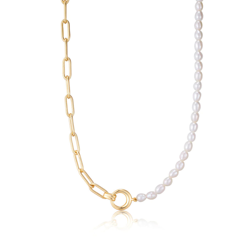 gold pearl chunky link chain necklace