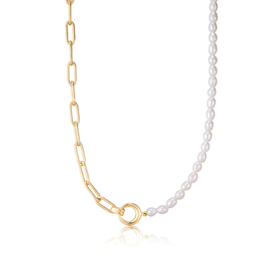 gold pearl chunky link chain necklace