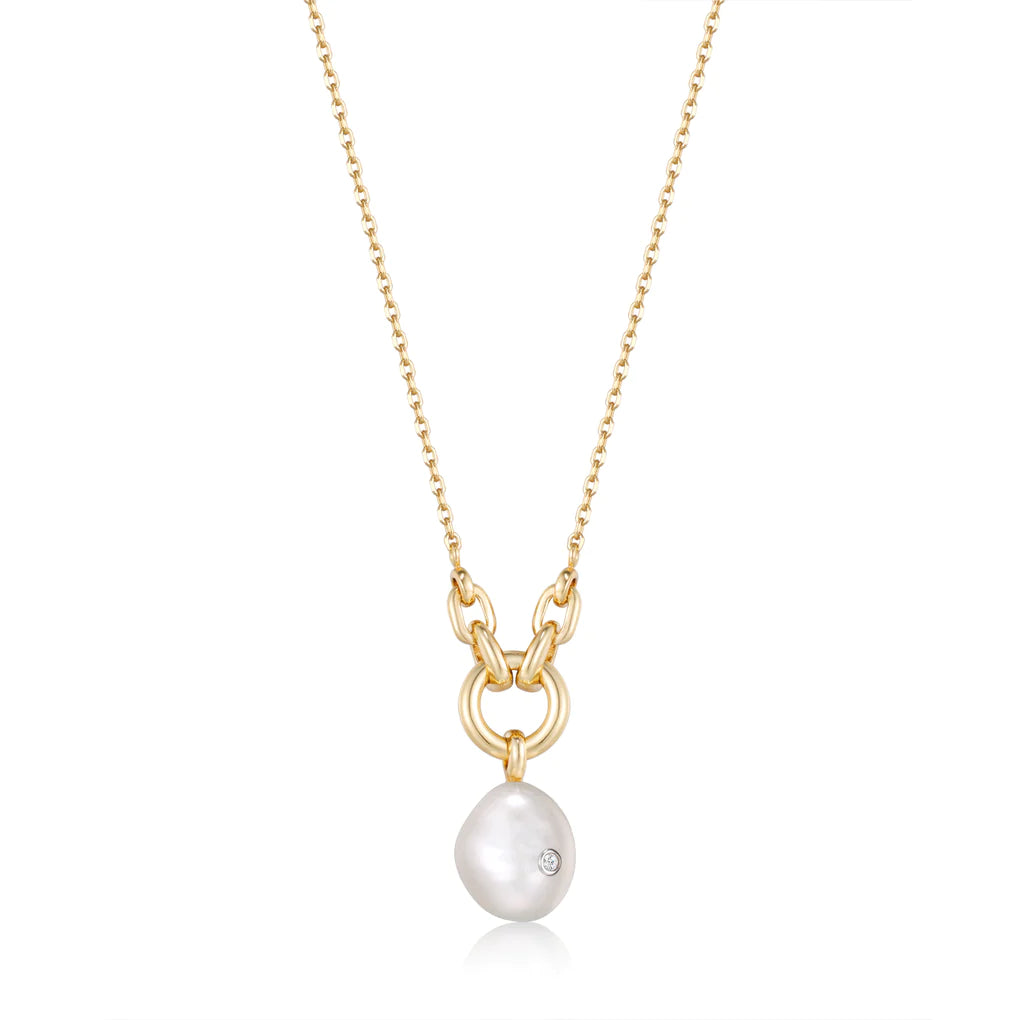 gold pearl sparkle pendant necklace