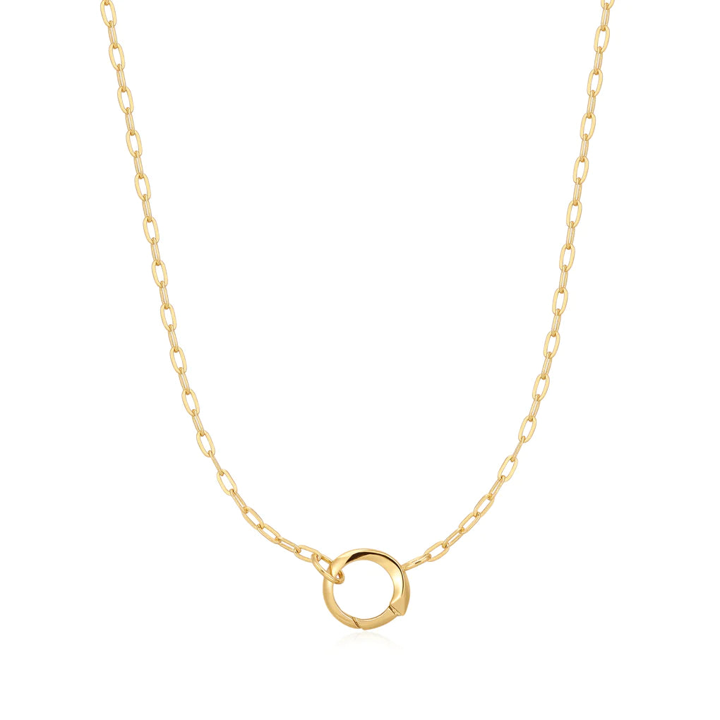 gold mini link charm chain connector necklace