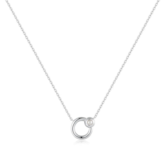 silver freshwater pearl hoop necklace