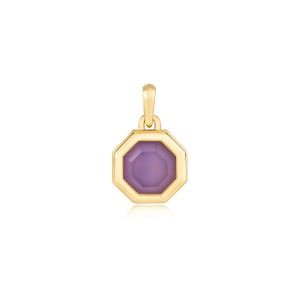 gold octagon lilac quartz charm