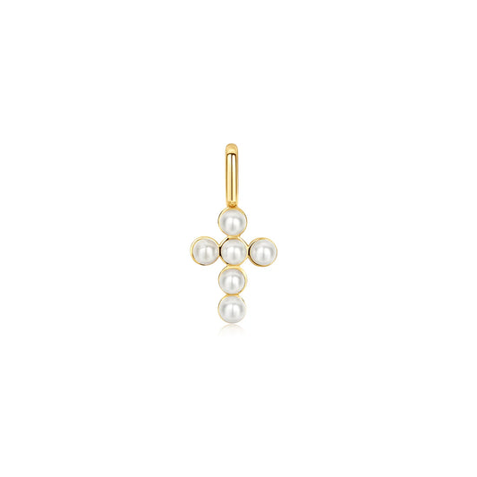 gold pearl cross charm