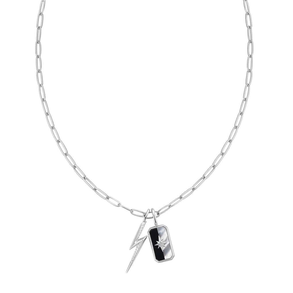 silver link charm chain necklace