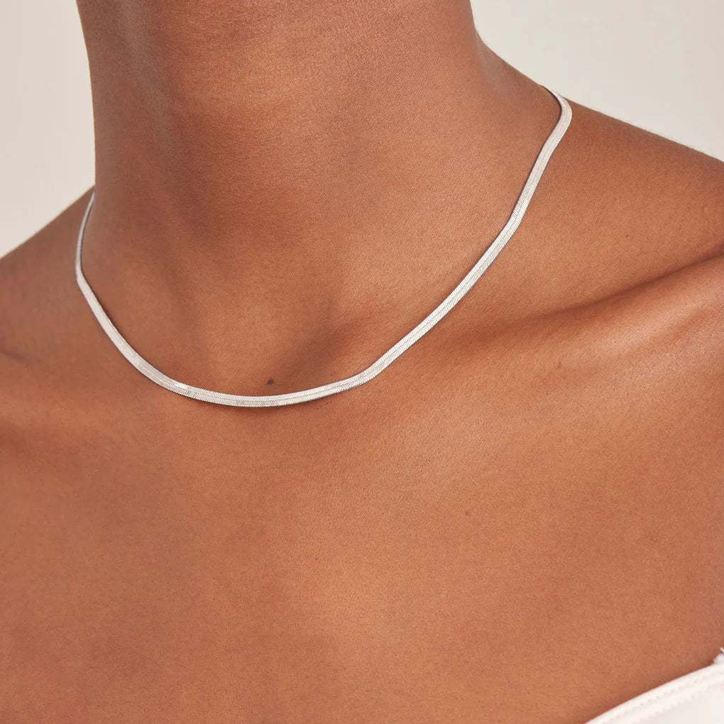 silver flat snake chain necklace