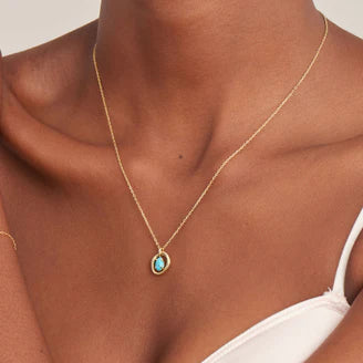 gold turquoise wave circle pendant necklace