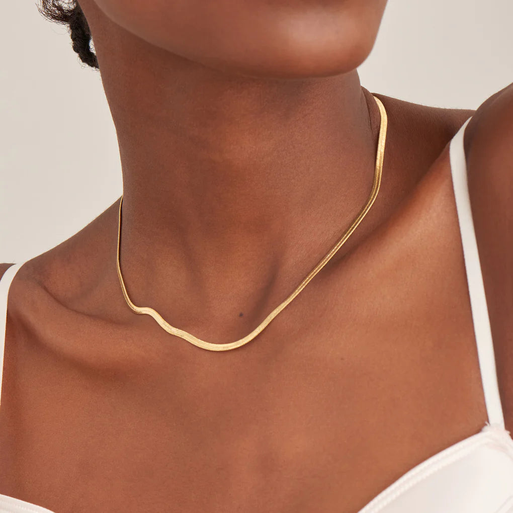 gold flat snake chain necklace