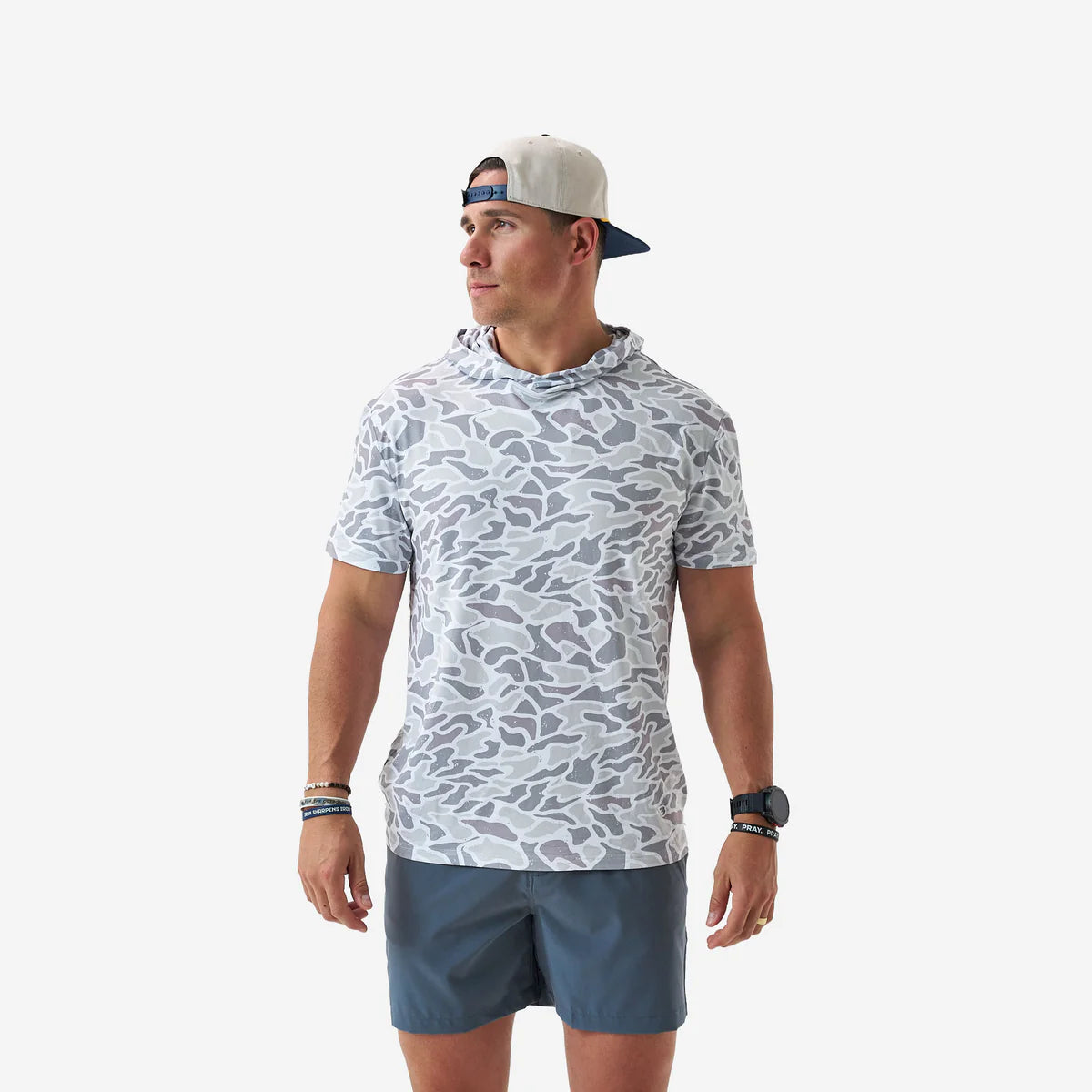White Camo Short Sleeve Performance Hoodie