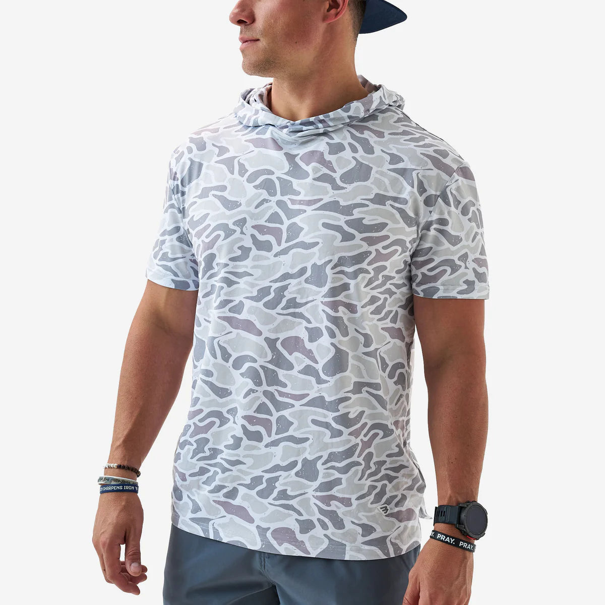 White Camo Short Sleeve Performance Hoodie