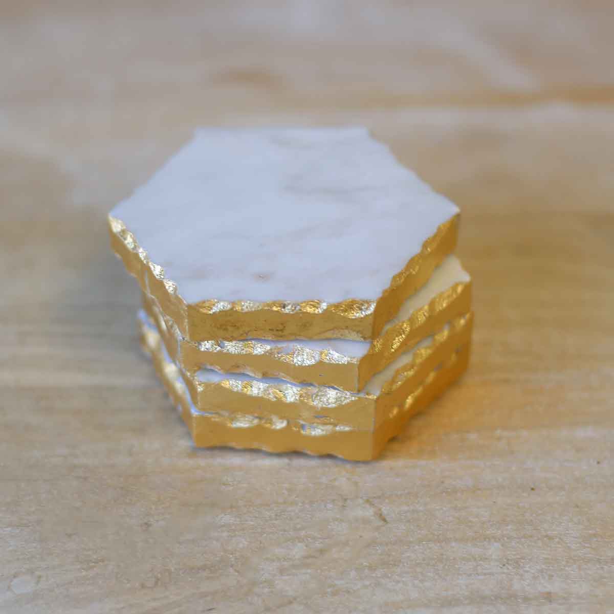 Vernazza Marble Coasters   White/Gold   4x4 Set of 4