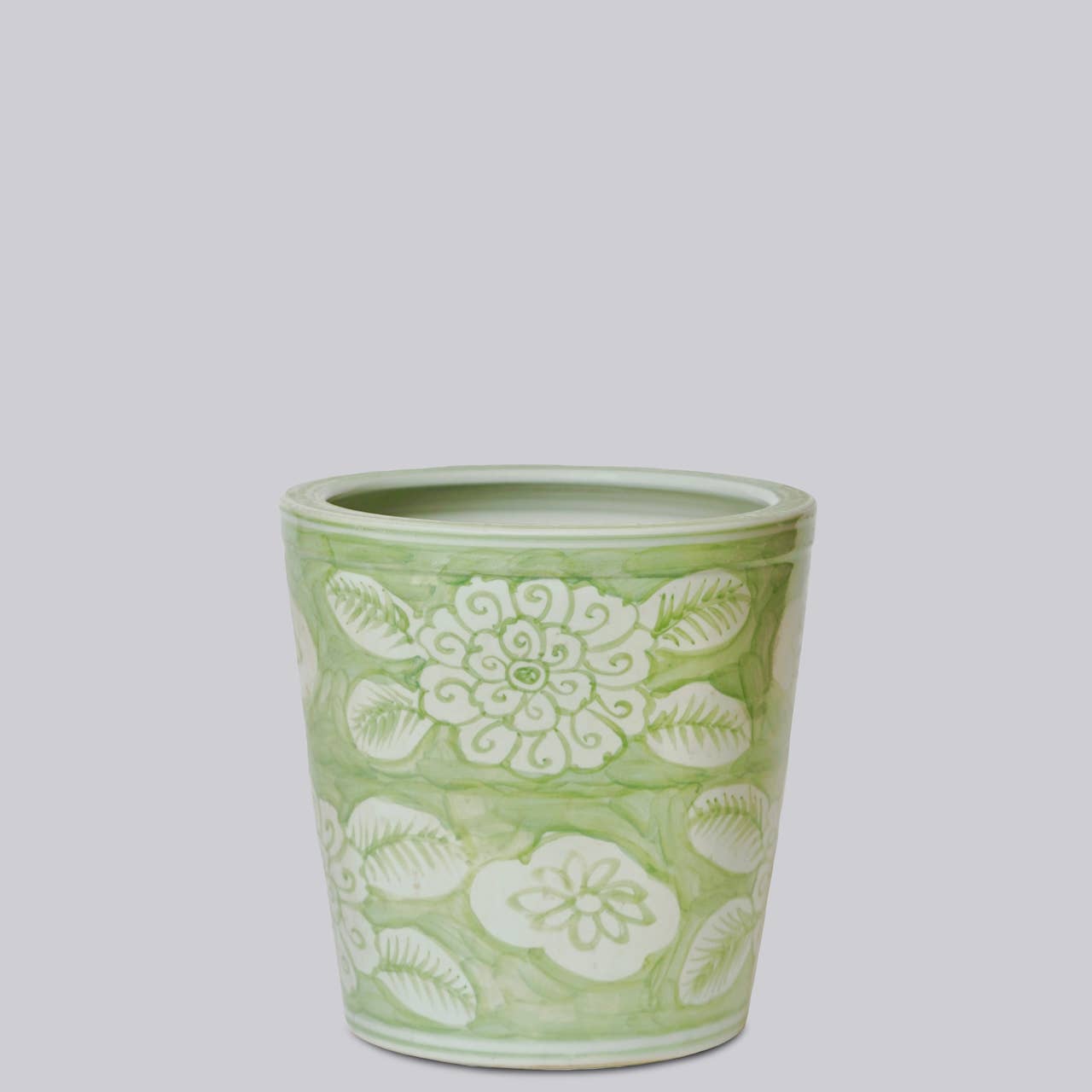 Green and White Porcelain Floral Planter