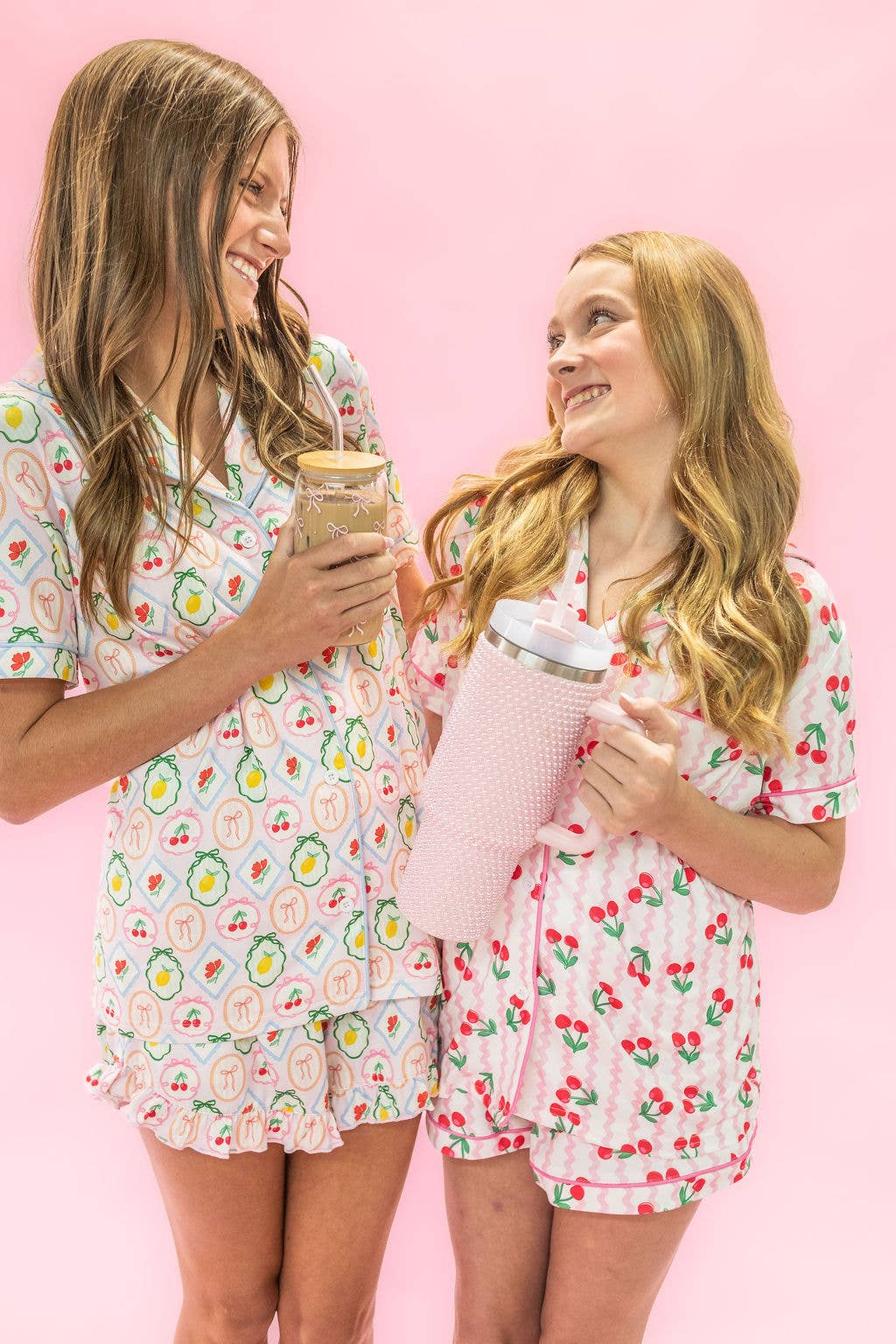 Fruit Cocktail Ruffle Hem Shorts Pajama Set