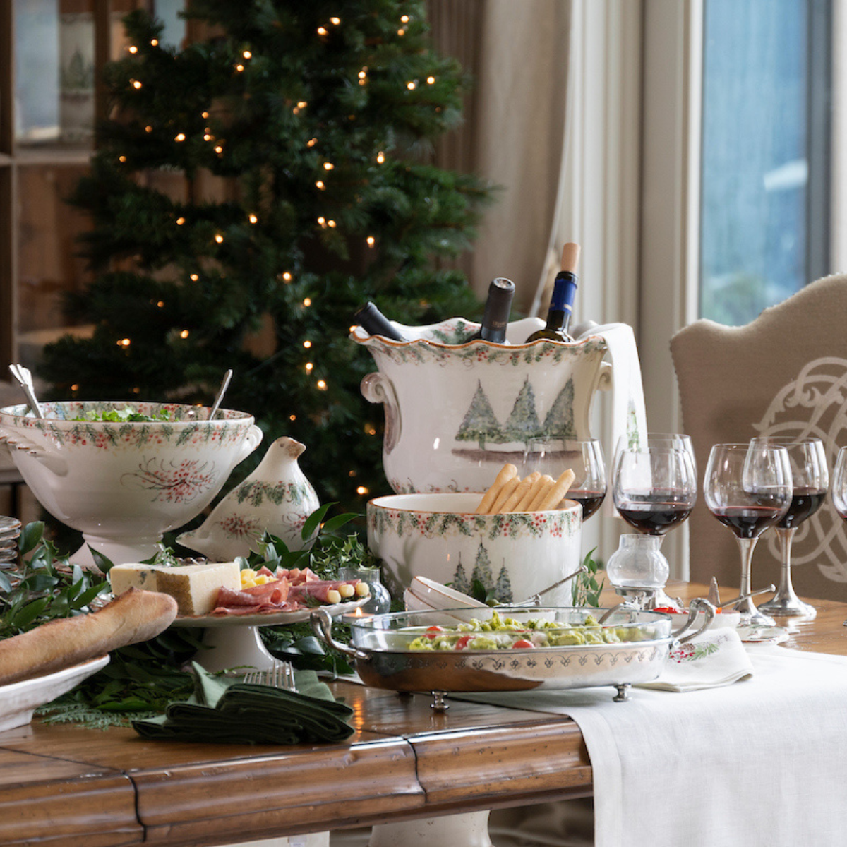 Natale Footed Bowl with Handles - Christmas