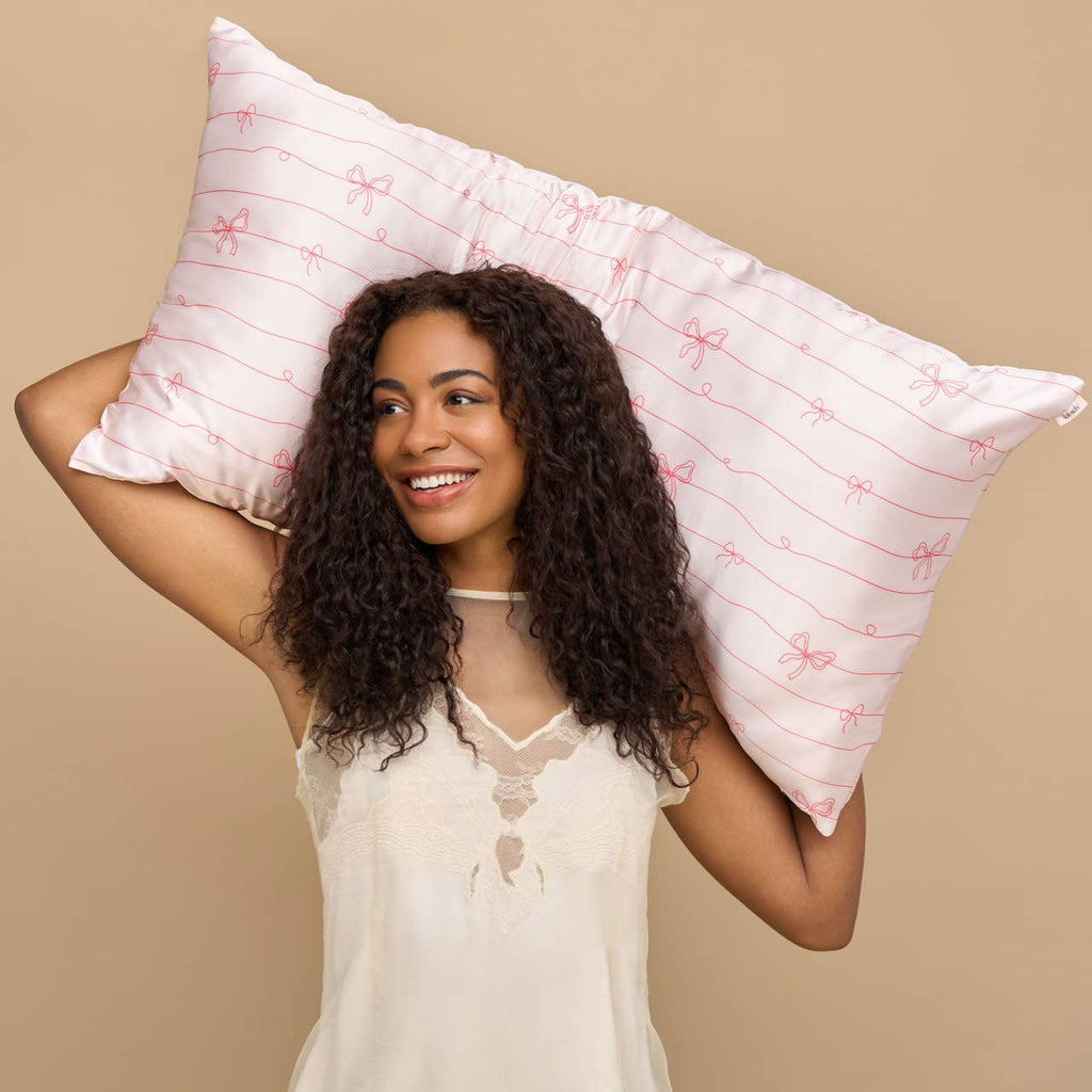 Satin Pillowcase in Striped Bows - King