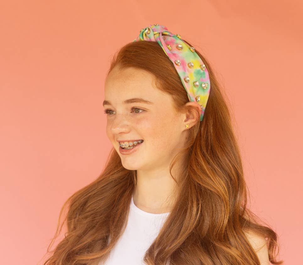 Kid and Tween Tie Dye Knotted Headband with Heart Crystals