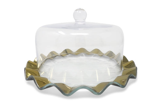 Glass Cake Dome With Scalloped Border