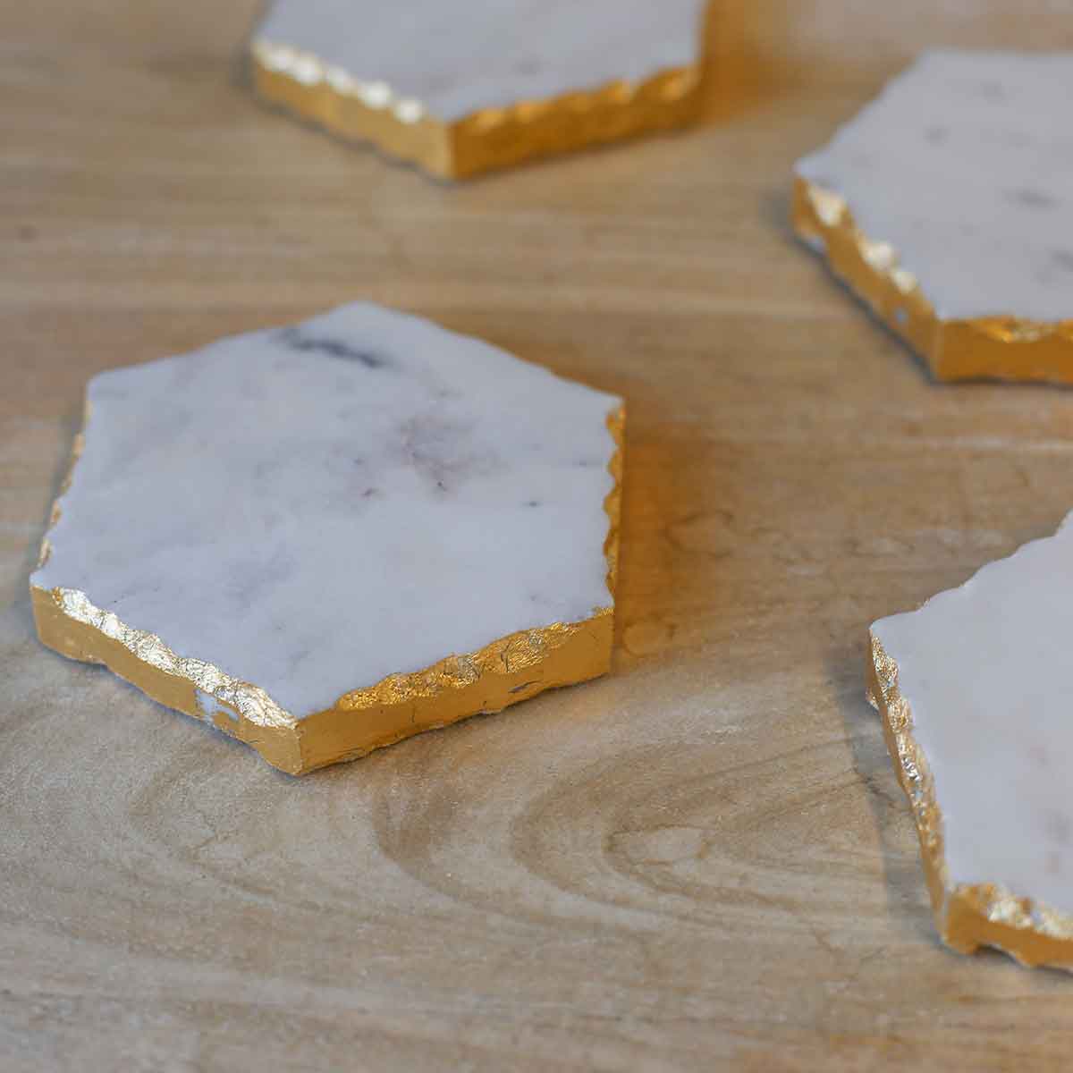 Vernazza Marble Coasters   White/Gold   4x4 Set of 4