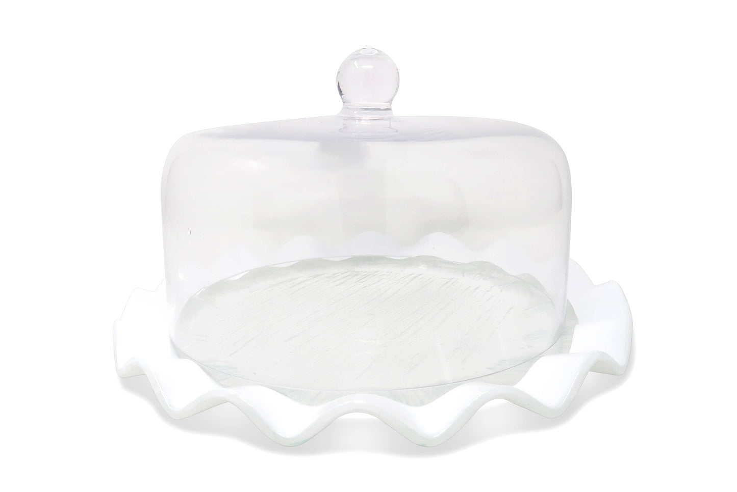 Glass Cake Dome With Scalloped Border