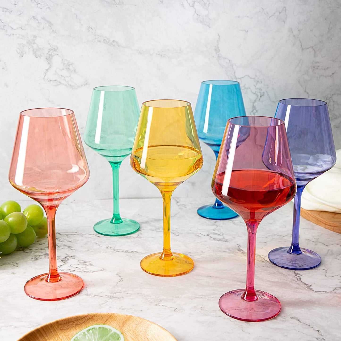 Unbreakable Colored Stemmed Wine Glasses, Acrylic