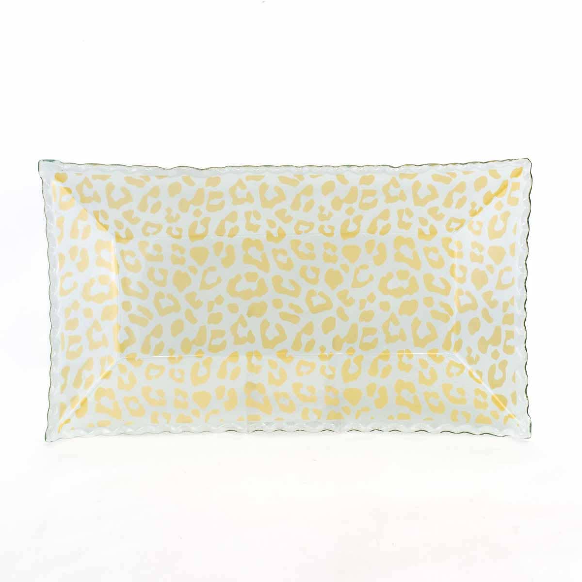 Leopard Rectangle Serving Tray   Clear/Gold   16.5x9.5