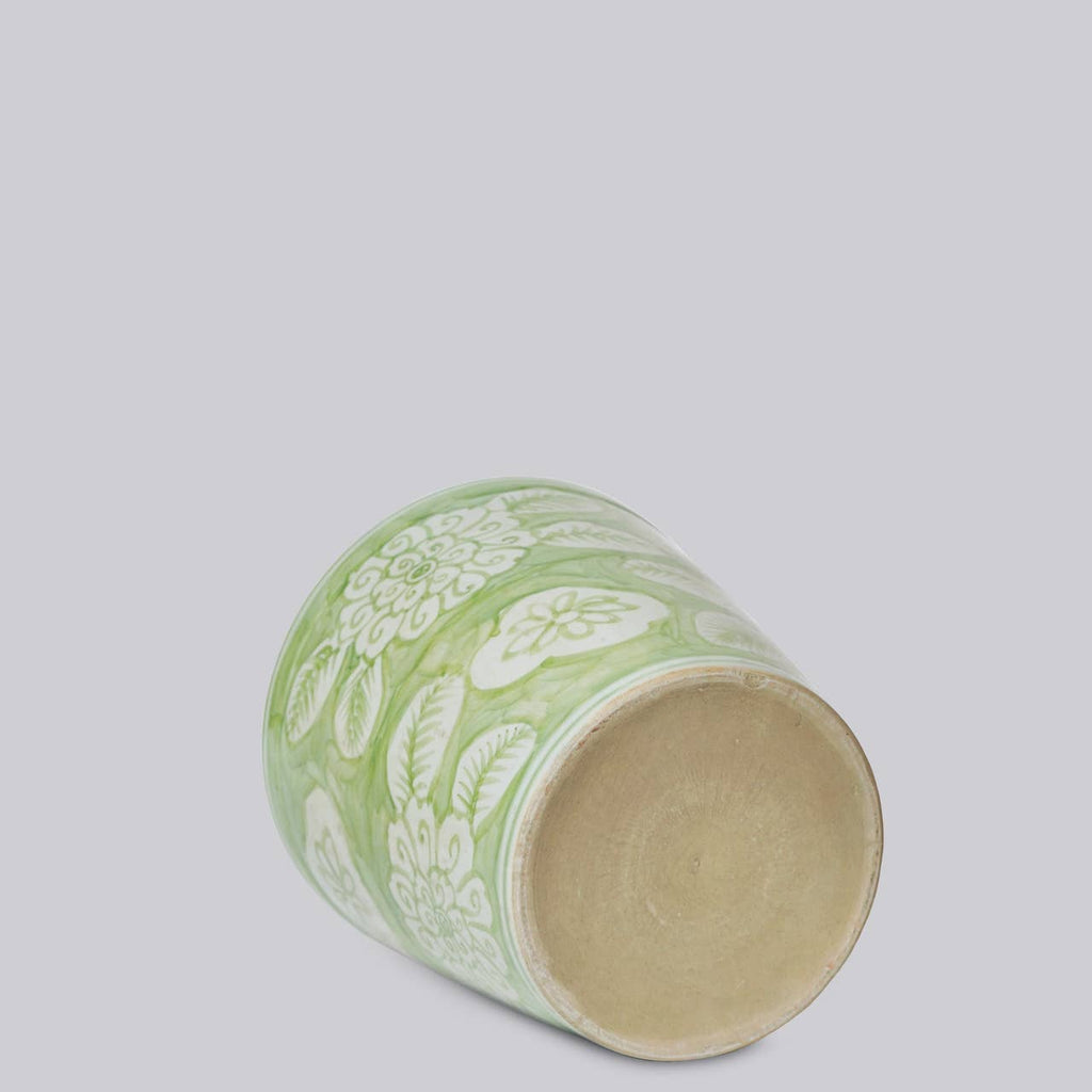 Green and White Porcelain Floral Planter