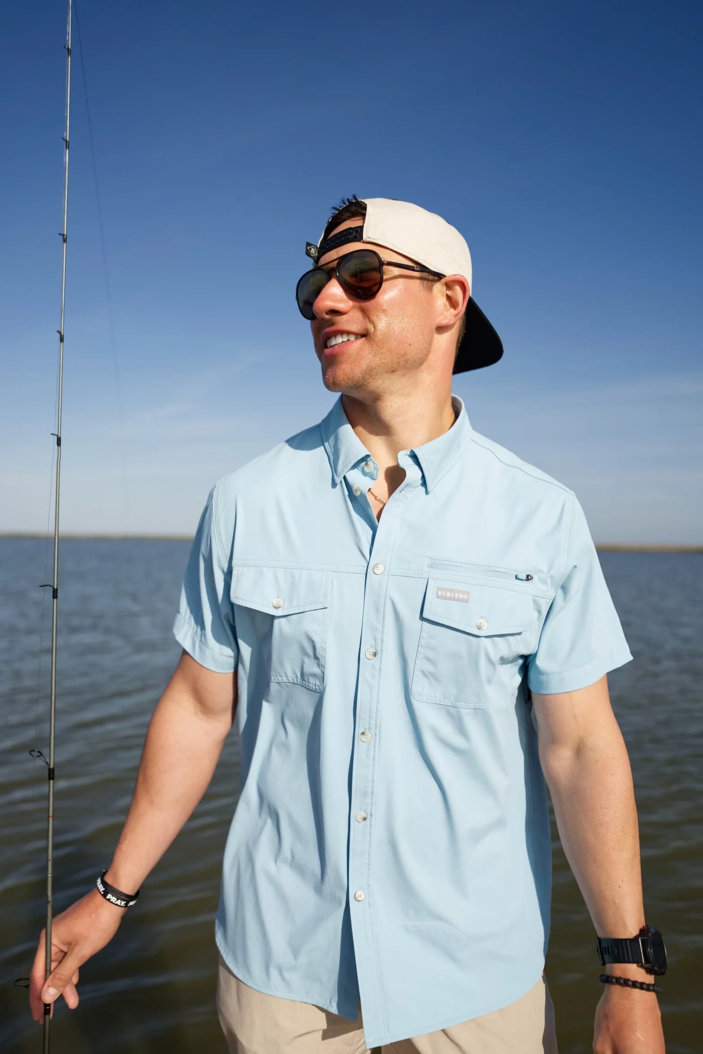 dusty blue fishing shirt