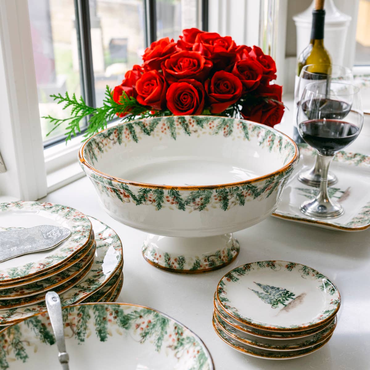 Natale Footed Serving Bowl - Christmas