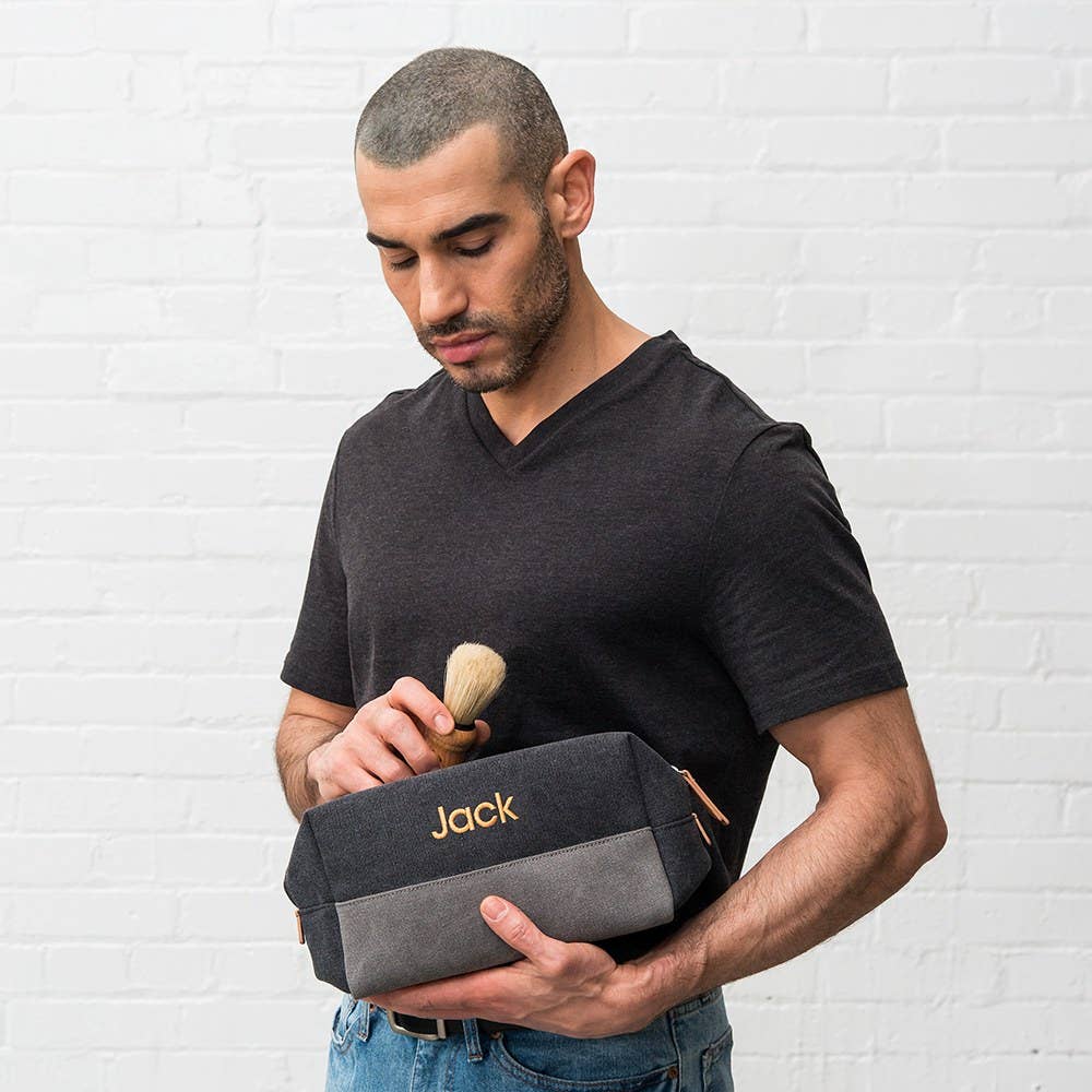 Men's Travel Toiletry Bag - Black & Gray Canvas
