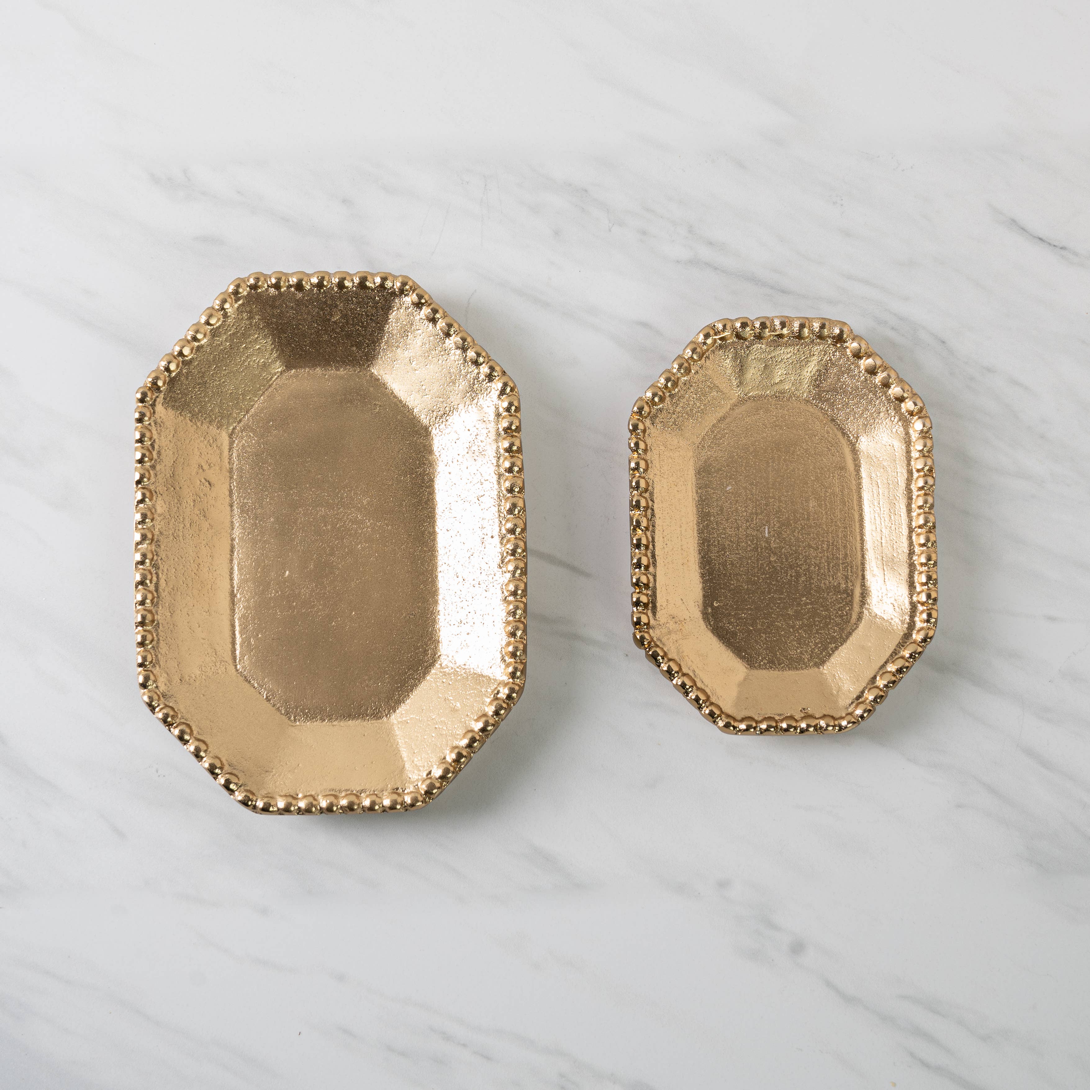 Large Gold Textured Aluminum Beaded Border Octagon Tray