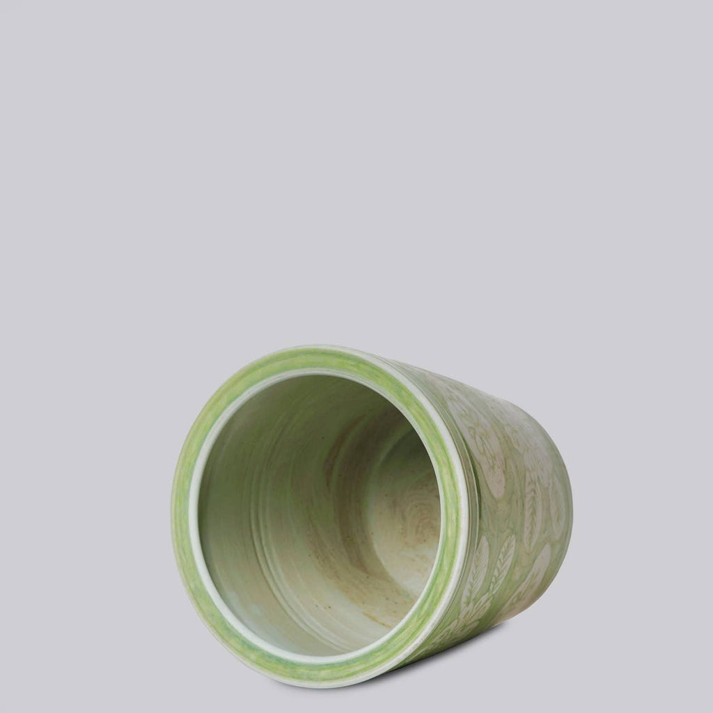 Green and White Porcelain Floral Planter
