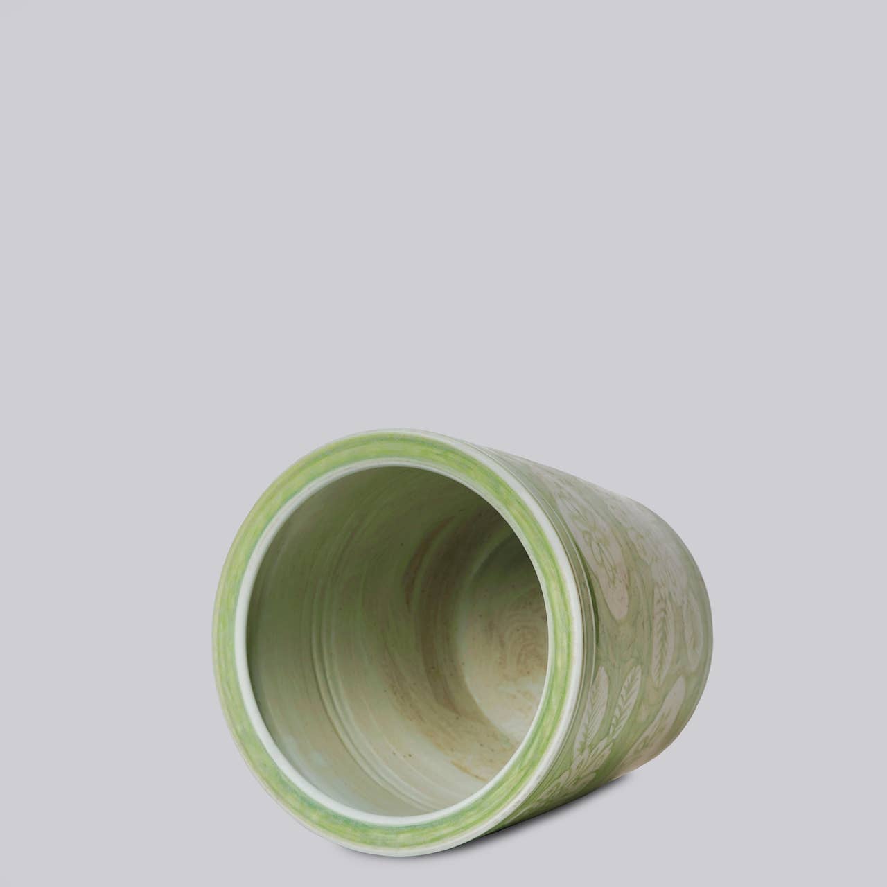 Green and White Porcelain Floral Planter