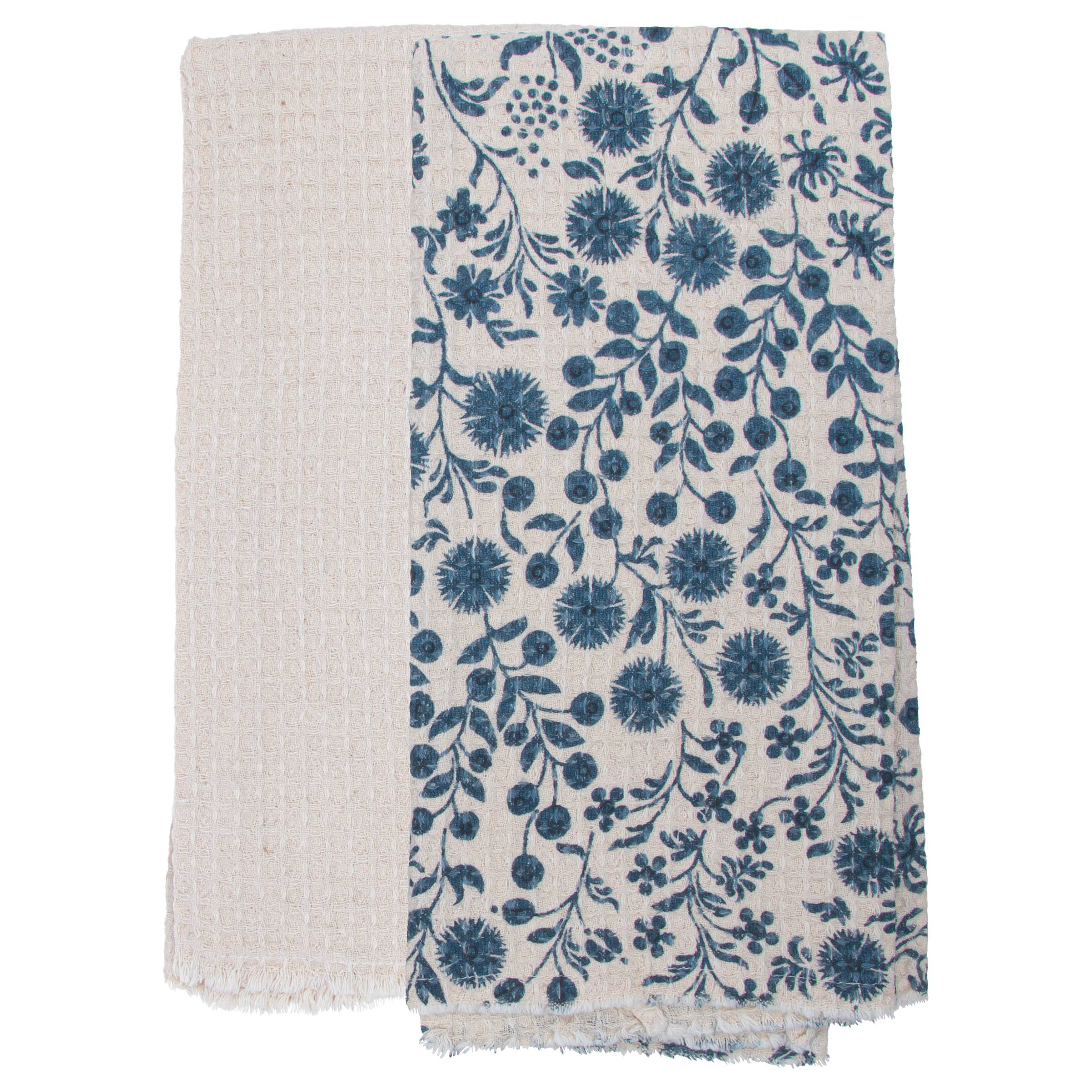 Navy Dandelions Pattern Cotton Tea Towels Set of 2