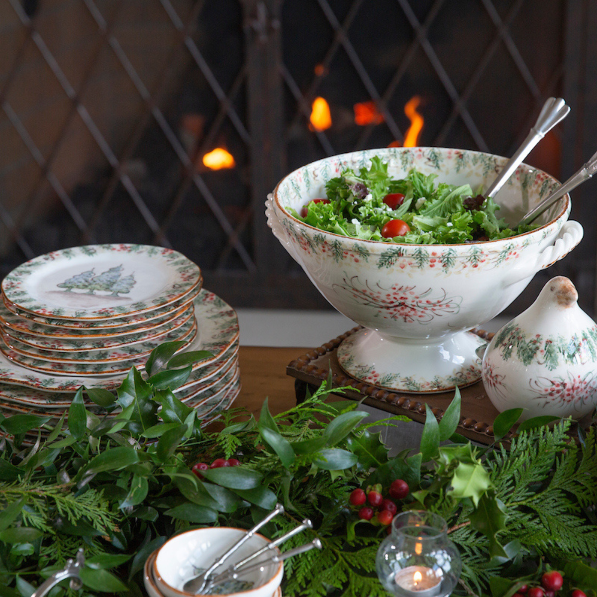 Natale Footed Bowl with Handles - Christmas
