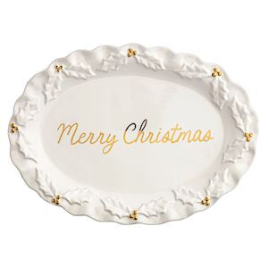 Gold Holly Merry Christmas Platter