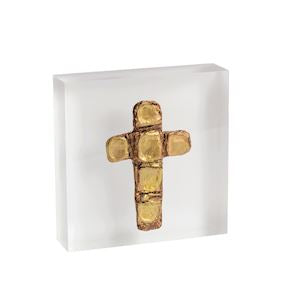 Cross Acrylic Gold Plaque