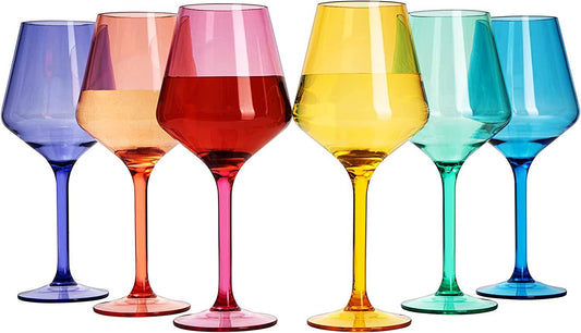 Unbreakable Colored Stemmed Wine Glasses, Acrylic